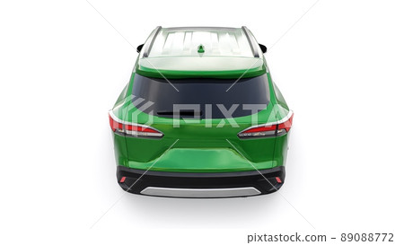 Compact green SUV with a hybrid engine and four-wheel drive for the city and suburban areas on a white isolated background. 3d illustration. Compact green SUV with a hybrid engine and four-wheel drive for the city and suburban areas on a white isolated background. 3d illustration. 89088772