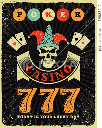 Casino poster. Vintage stylized placard for casino slot machines cards gambling dice recent vector template with place for text 89088941