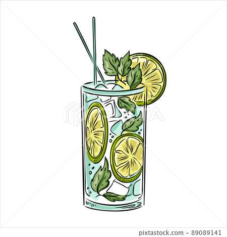 Summer alcoholic cocktail mojito with ice, mint and lime. Summer alcoholic cocktail mojito with ice, mint and lime. 89089141