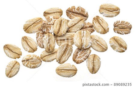 Mix of oat and rye flakes isolated on white, top view 89089235