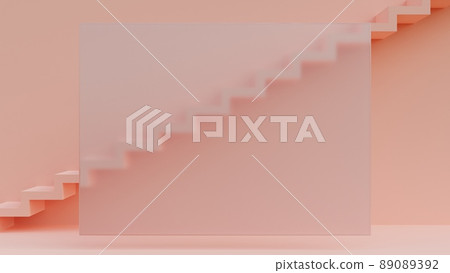 A creative 3D background with a staircase in the background to place your information on the translucent frosted glass panel on the left. 3d illustration A creative 3D background with a staircase in the background to place your information on the translucent frosted glass panel on the left. 3d illustration 89089392