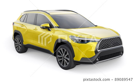 Compact SUV with a hybrid engine and four-wheel drive for the city and suburban areas on a white isolated background. 3d illustration. 89089547