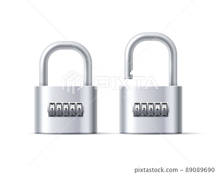 Padlocks combination. Realistic locks. Opened... - Stock Illustration ...