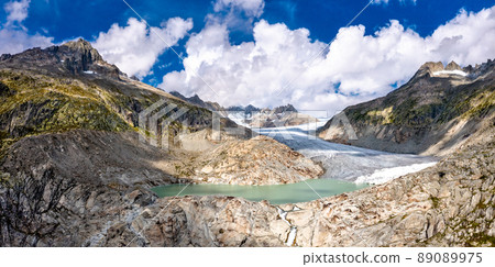 The Rhone Glacier, the source of the Rhone River at Furka Pass in the Swiss Alps The Rhone Glacier, the source of the Rhone River at Furka Pass in the Swiss Alps 89089975