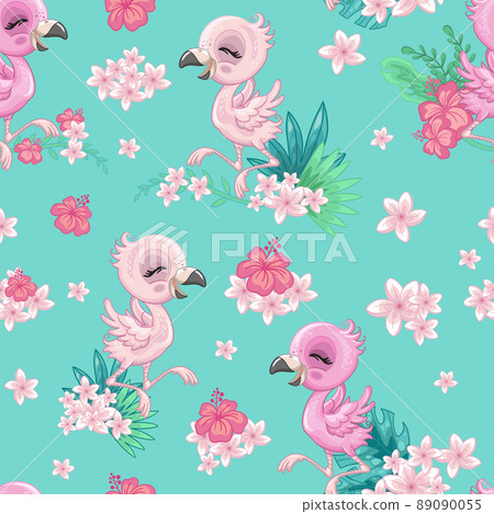 Seamless vector pattern with pink flamingo and... - Stock Illustration ...
