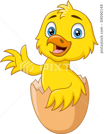 Cute baby chick cartoon coming out of an egg Cute baby chick cartoon coming out of an egg 89090148