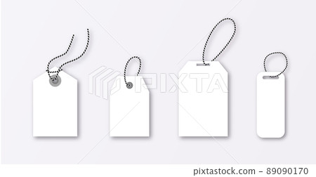 Set of luggage mockup tags isolated on a grey background with string threads, rectangular. Set of luggage mockup tags isolated on a grey background with string threads, rectangular. 89090170