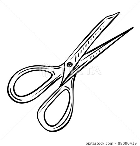 Scissors sewing element. Vector bw illustration on the theme of sewing. Scissors sewing element. Vector bw illustration on the theme of sewing. 89090419
