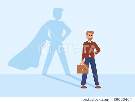 Businessman superhero shadow. Business power, office man transformation. Employee potential growth, person professional ambition, decent vector character Businessman superhero shadow. Business power, office man transformation. Employee potential growth, person professional ambition, decent vector character 89090464