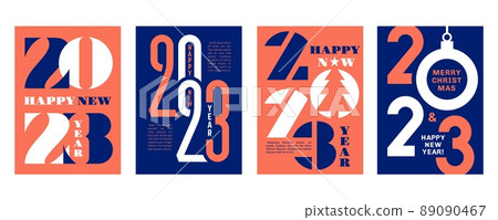 Posters 2023 design. Calendars cover template, new year typography corporative banners. Business notebook or planner decor with tidy creative numbers vector set 89090467