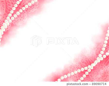 Hand-painted watercolor style pearl frame red background 89090714
