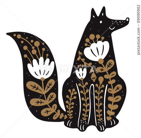 Nordic fox. Scandinavian folklore animal in tribal style 89090982