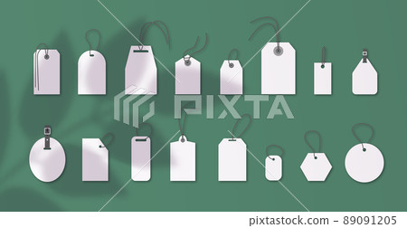 Set of luggage mockup tags isolated on emerald background with shadow plant overlay with string threads, round, square, custom, buckle. Set of luggage mockup tags isolated on emerald background with shadow plant overlay with string threads, round, square, custom, buckle. 89091205