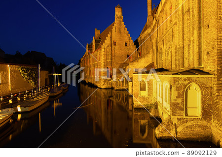 Bruges, Belgium night scene on the Rozenhoedkaai River 89092129