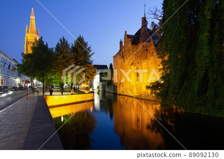 Bruges, Belgium night scene on the Rozenhoedkaai River 89092130