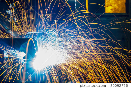 Welding robots movement in a car factory 89092736