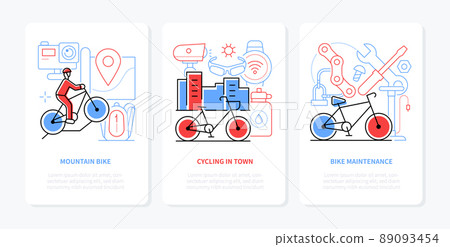 Cycling and riding a bike - line design style banners set 89093454