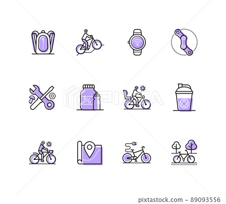 Cycling and travel - modern line design style icons set Cycling and travel - modern line design style icons set 89093556
