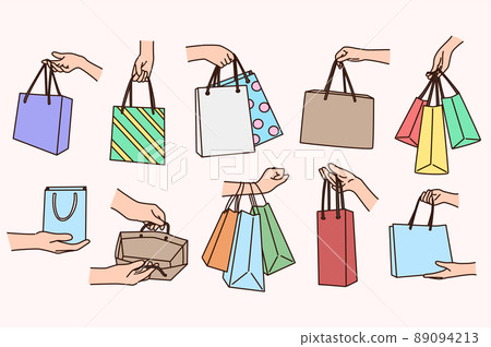 Set of people holding shopping bags  89094213
