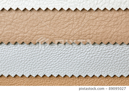 close up leather fabric catalog for interior uphostery works in light grey ,brown and beige tone color 89095027