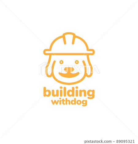 face cute dog with building helmet logo design vector graphic symbol icon illustration creative idea 89095321
