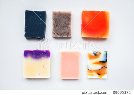 Colorful handmade solid soap bars, zero waste. Defocused Colorful handmade solid soap bars, zero waste. Defocused 89095373