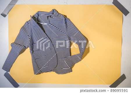 women's striped jacket in marine style copyspace top view women's striped jacket in marine style copyspace top view 89095591