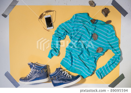 women's turquoise sweater, boots and sunglasses copyspace women's turquoise sweater, boots and sunglasses copyspace 89095594