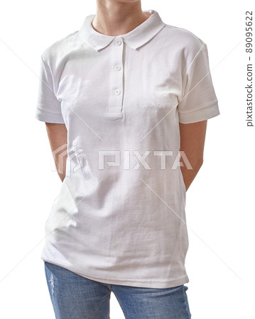 Girl in white T-shirt background isolated 89095622