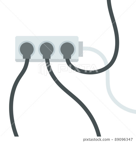 Many outlets to plug with wires. load on system. Cartoon flat illustration. Household appliance at home. High voltage and current. Electrical socket Many outlets to plug with wires. load on system. Cartoon flat illustration. Household appliance at home. High voltage and current. Electrical socket 89096347