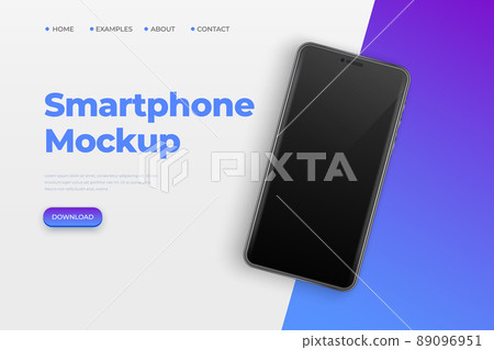 Realistic smartphone mockup. 3d mobile phone with blank screen. Modern cell phone template on colourful background 89096951