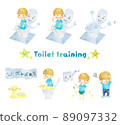 Illustration set of handwritten boys who challenge toilet training 89097332