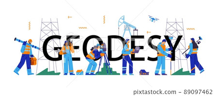 Surveyor or geodesy typographic header, flat vector illustration isolated. Surveyor or geodesy typographic header, flat vector illustration isolated. 89097462