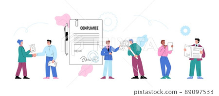 Compliance and corporate policy requirements banner, flat vector illustration. 89097533