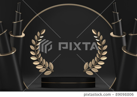 black stage podium decoration suitable for products.3D rendering black stage podium decoration suitable for products.3D rendering 89098806