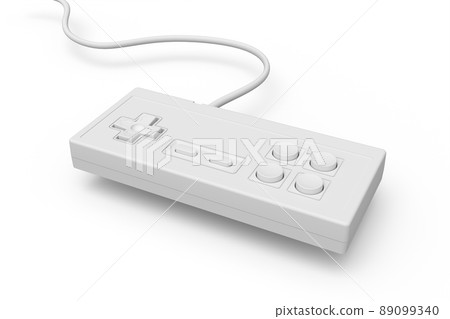 Retro computer gaming controller joystick on monochrome white background. 3d render concept of vintage rectangular gamepad. 89099340