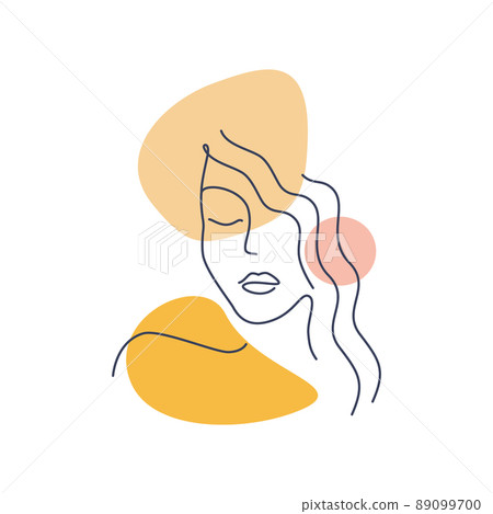 Vector illustration of female face in doodle style on white background. 89099700
