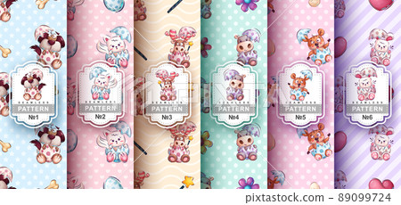 Set childish cartoon character egg animal seamless pattern 89099724