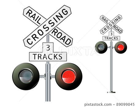 Railway signs set isolated on a white background. Vector railroad traffic light 89099845