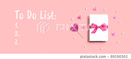 To Do List theme with a gift box and hearts To Do List theme with a gift box and hearts 89100301