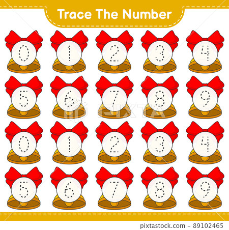 Trace the number. Tracing number with Christmas Bell. Educational children game, printable worksheet, vector illustration Trace the number. Tracing number with Christmas Bell. Educational children game, printable worksheet, vector illustration 89102465