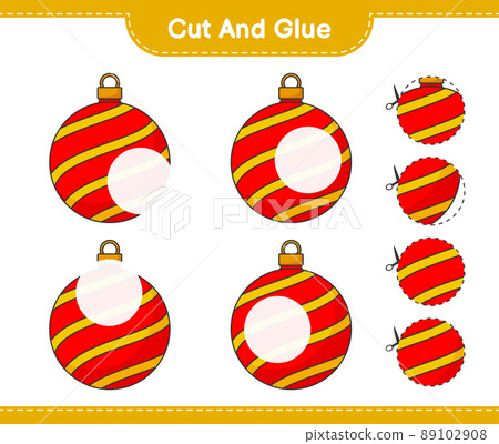 Cut and glue, cut parts of Christmas Ball and glue them. Educational children game, printable worksheet, vector illustration Cut and glue, cut parts of Christmas Ball and glue them. Educational children game, printable worksheet, vector illustration 89102908