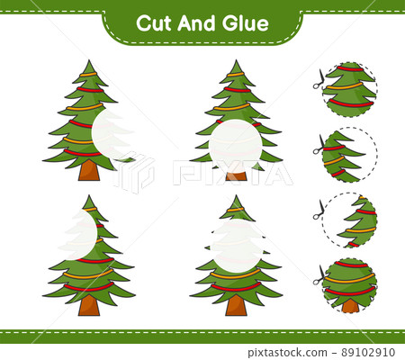 Cut and glue, cut parts of Christmas Tree and glue them. Educational children game, printable worksheet, vector illustration Cut and glue, cut parts of Christmas Tree and glue them. Educational children game, printable worksheet, vector illustration 89102910
