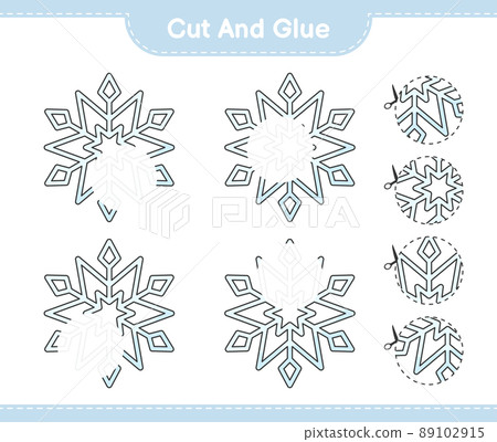 Cut and glue, cut parts of Snowflake and glue them. Educational children game, printable worksheet, vector illustration Cut and glue, cut parts of Snowflake and glue them. Educational children game, printable worksheet, vector illustration 89102915