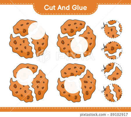Cut and glue, cut parts of Cookie and glue them. Educational children game, printable worksheet, vector illustration Cut and glue, cut parts of Cookie and glue them. Educational children game, printable worksheet, vector illustration 89102917