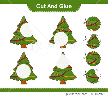 Cut and glue, cut parts of Christmas Tree and glue them. Educational children game, printable worksheet, vector illustration Cut and glue, cut parts of Christmas Tree and glue them. Educational children game, printable worksheet, vector illustration 89102926