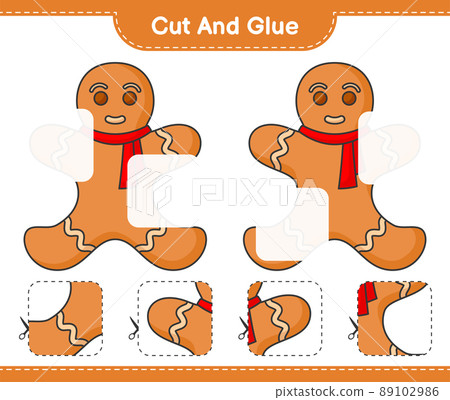 Cut and glue, cut parts of Gingerbread Man and glue them. Educational children game, printable worksheet, vector illustration 89102986