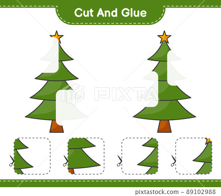 Cut and glue, cut parts of Christmas Tree and glue them. Educational children game, printable worksheet, vector illustration 89102988