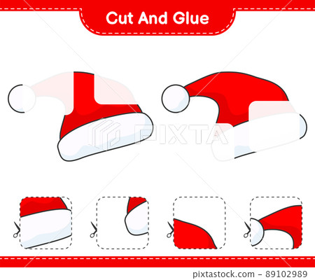 Cut and glue, cut parts of Santa Hat and glue them. Educational children game, printable worksheet, vector illustration Cut and glue, cut parts of Santa Hat and glue them. Educational children game, printable worksheet, vector illustration 89102989