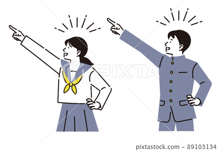 Men and women of junior high school students pointing at goals 89103134